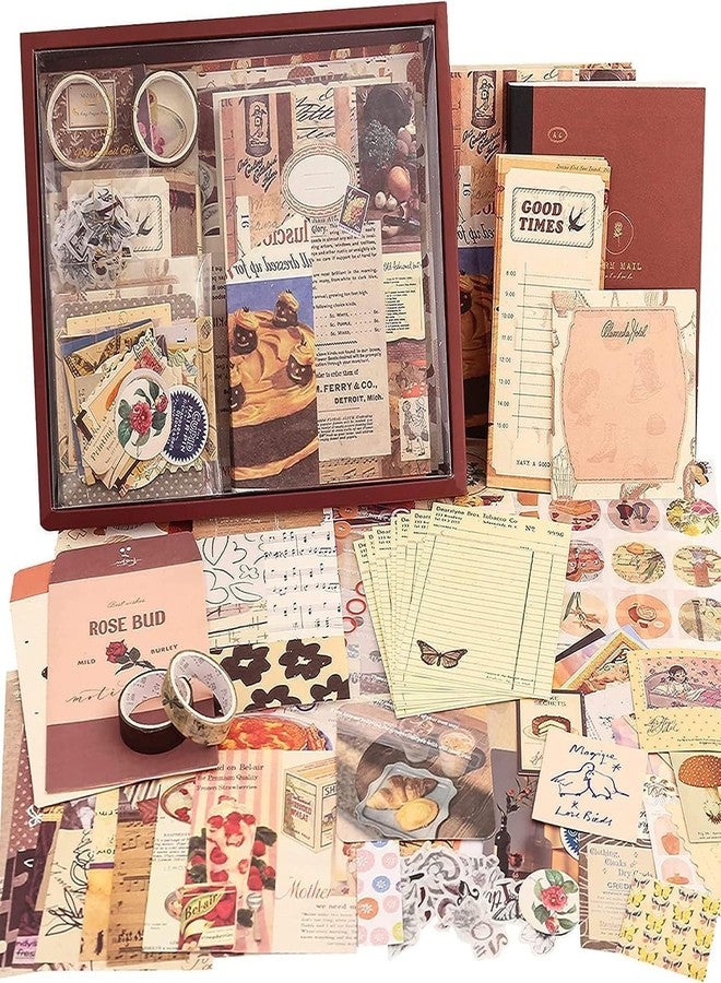 VOLDOT Vintage Scrapbook Kit (346 Pcs) with A6 Grid Notebook, Stickers, Background Papers & Photo Frames | Aesthetic Junk Journal & Art Journaling Supplies | Gift Set for Teens & Girls (Brown) - Image 1